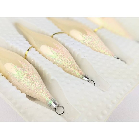 Set of 4 Glass Icicle Ornaments Gold Blush Glitter Gold Vintage 1980s Holiday - Picture 3 of 6